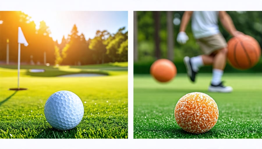 Athletes consuming freeze-dried candy while playing golf and basketball, emphasizing convenience and energy boost