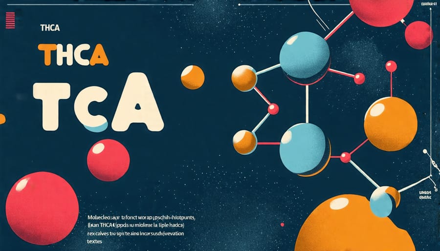 Diagram showing the molecular structure of THCA with a non-psychoactive tag